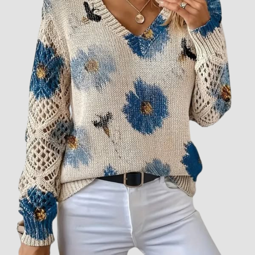 Celeste™ – Elegantiška megztinė su gėlių raštu
