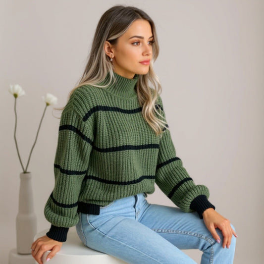 Loreta™ - megztinis aukštu kaklu ir juostelėmis