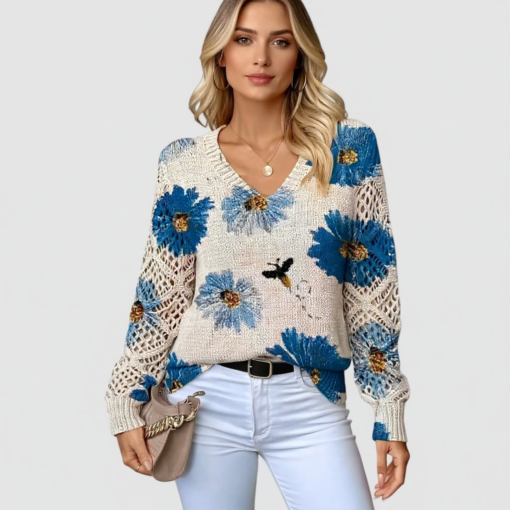 Celeste™ – Elegantiška megztinė su gėlių raštu